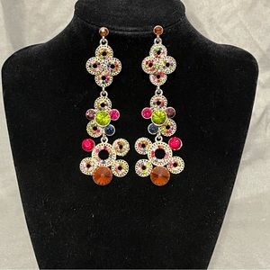 Silver and Multicolored Rhinestone Chandelier Earrings